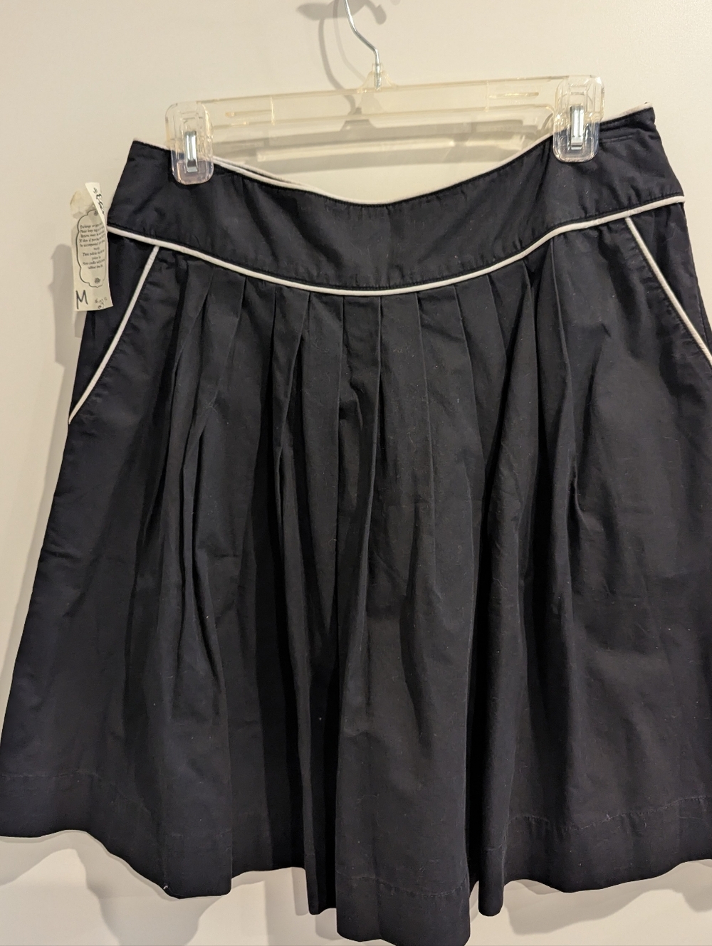 Black Pleated A-Line Skirt with White Piping